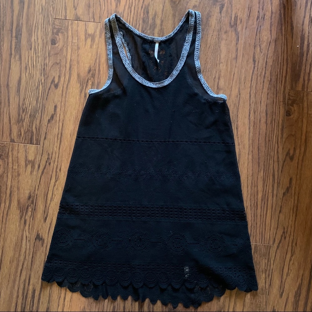 Free People Black Crochet Lace Beach Tank S
